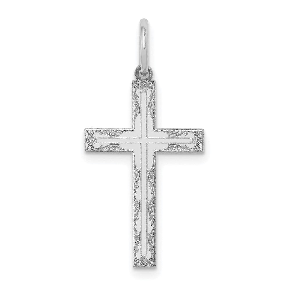 14K White Gold Laser Designed Cross Pendant, 26 x 13 mm, 0.7 g