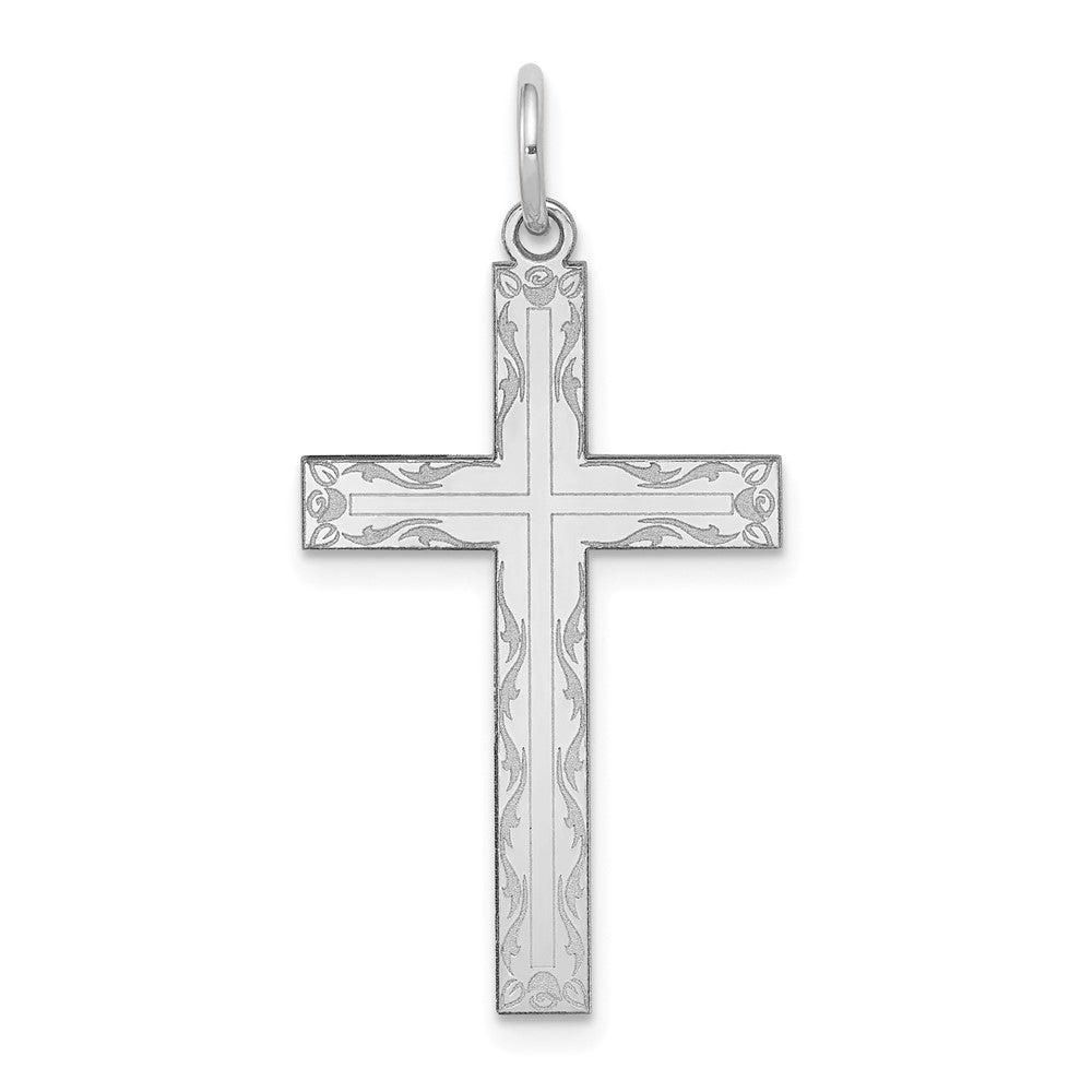 14K White Gold Laser Designed Cross Pendant, 32 x 17 mm, 1.14 g