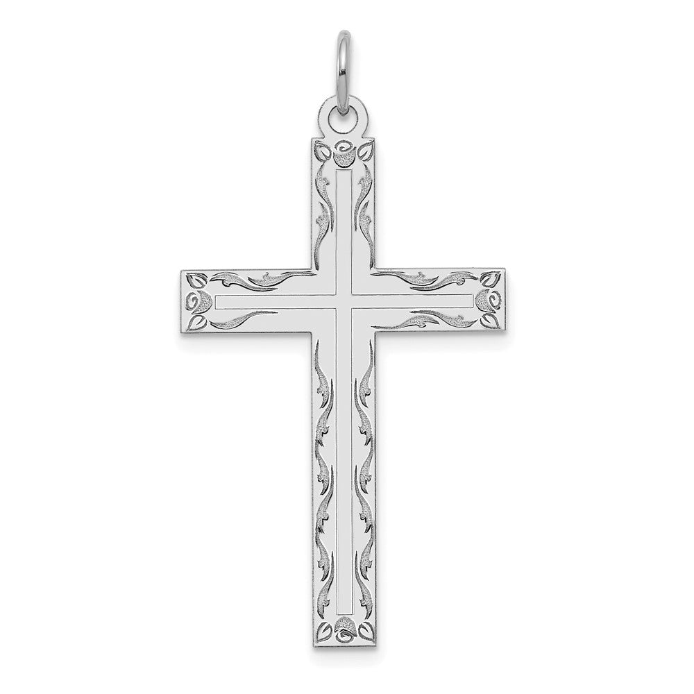 14K White Gold Laser Designed Cross Pendant, 40 x 22 mm, 1.81 g