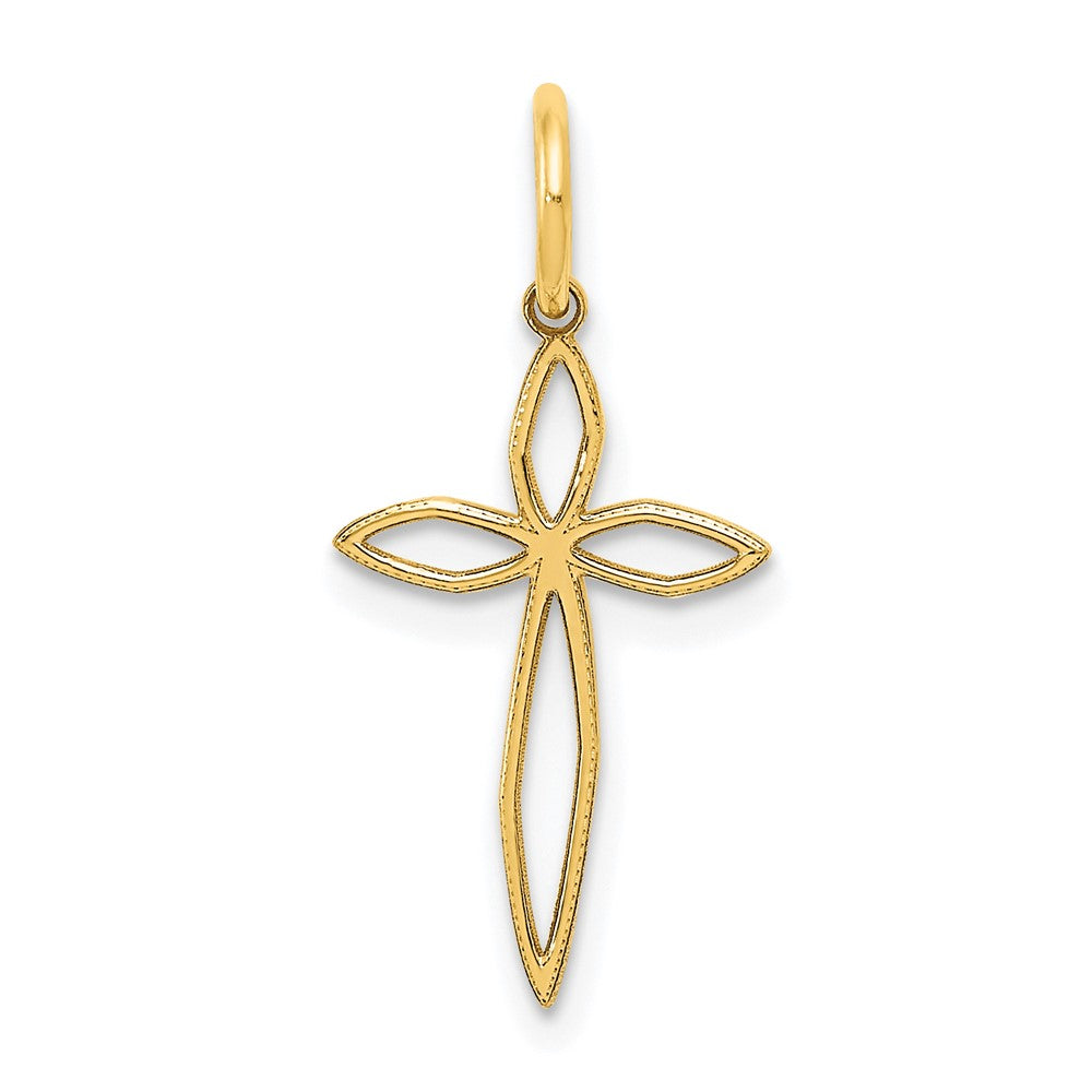 14K Laser Designed Passion Cross Charm, 40 x 11 mm