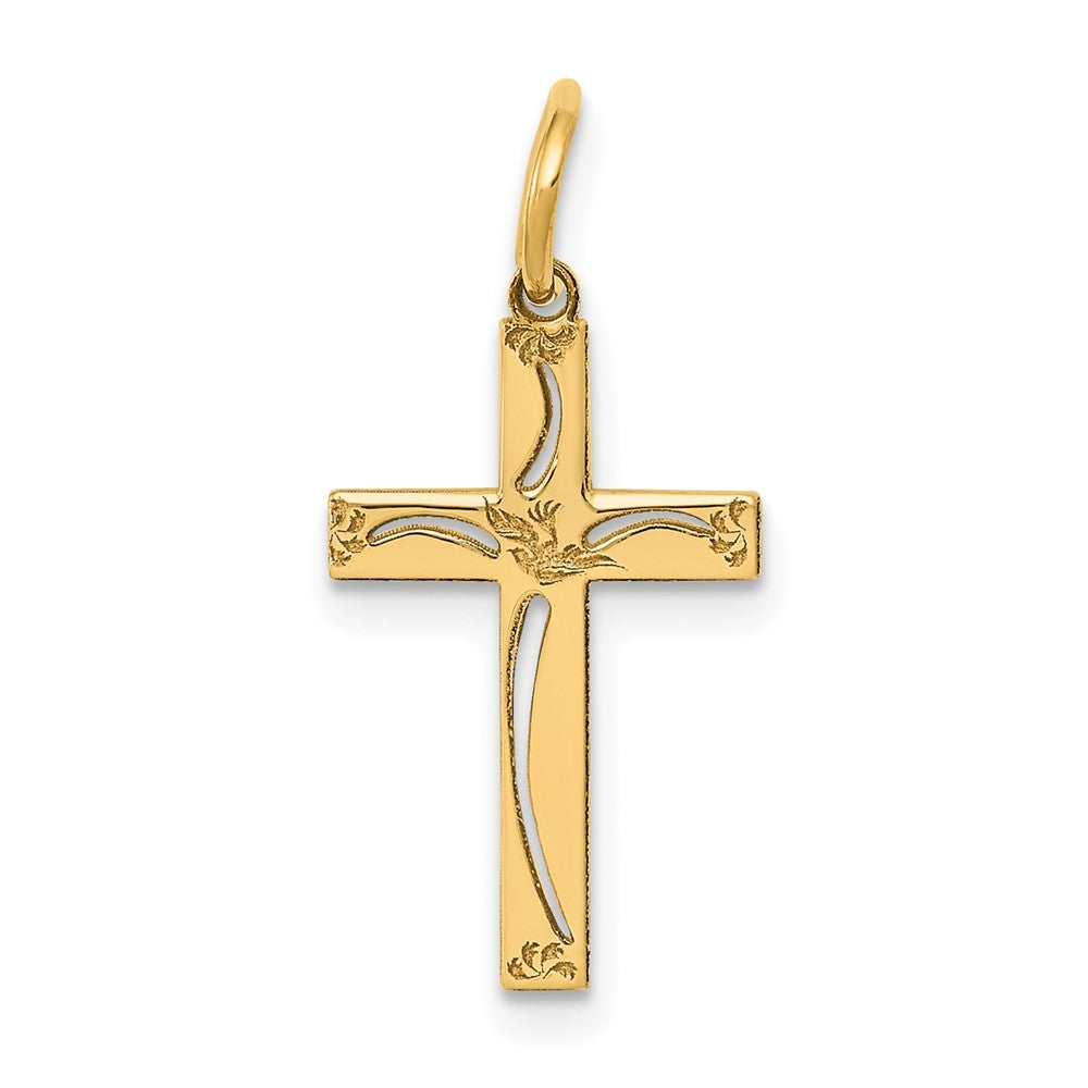 14K Laser Designed Cut-out Cross Charm, 21 x 11 mm