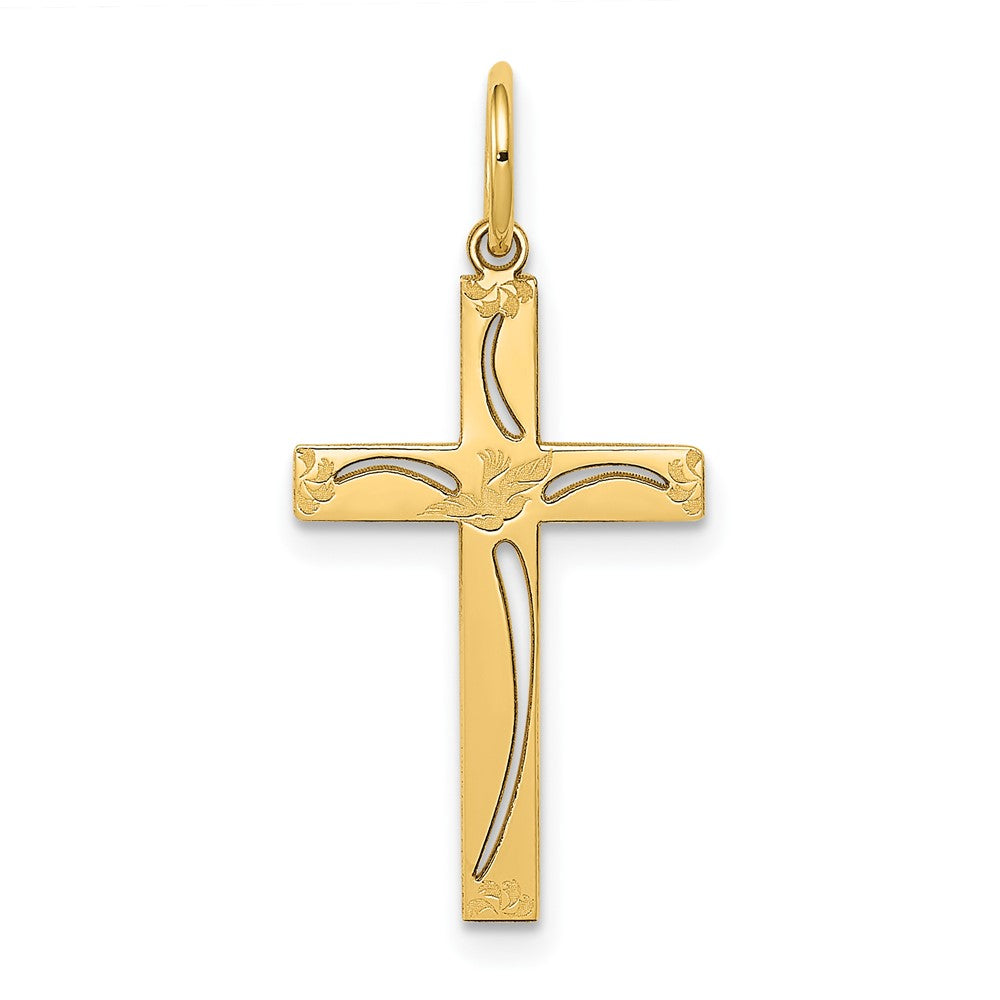 14K Laser Designed Cut-out Cross Charm, 25 x 13 mm
