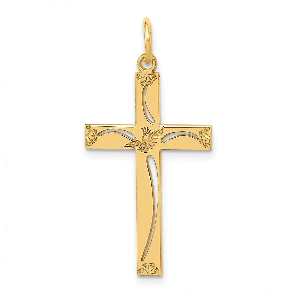 14K Laser Designed Cut-out Cross Charm, 31 x 17 mm