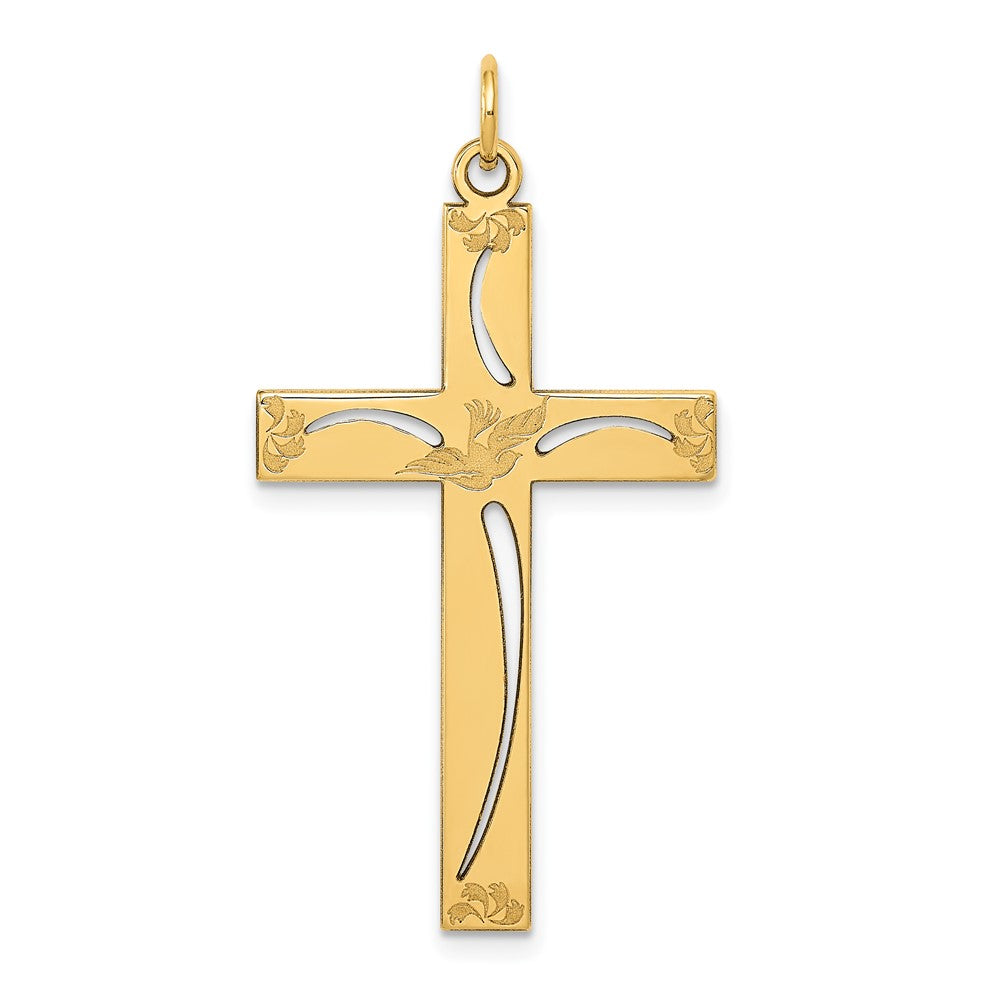 14K Laser Designed Cut-out Cross Charm, 39 x 21 mm