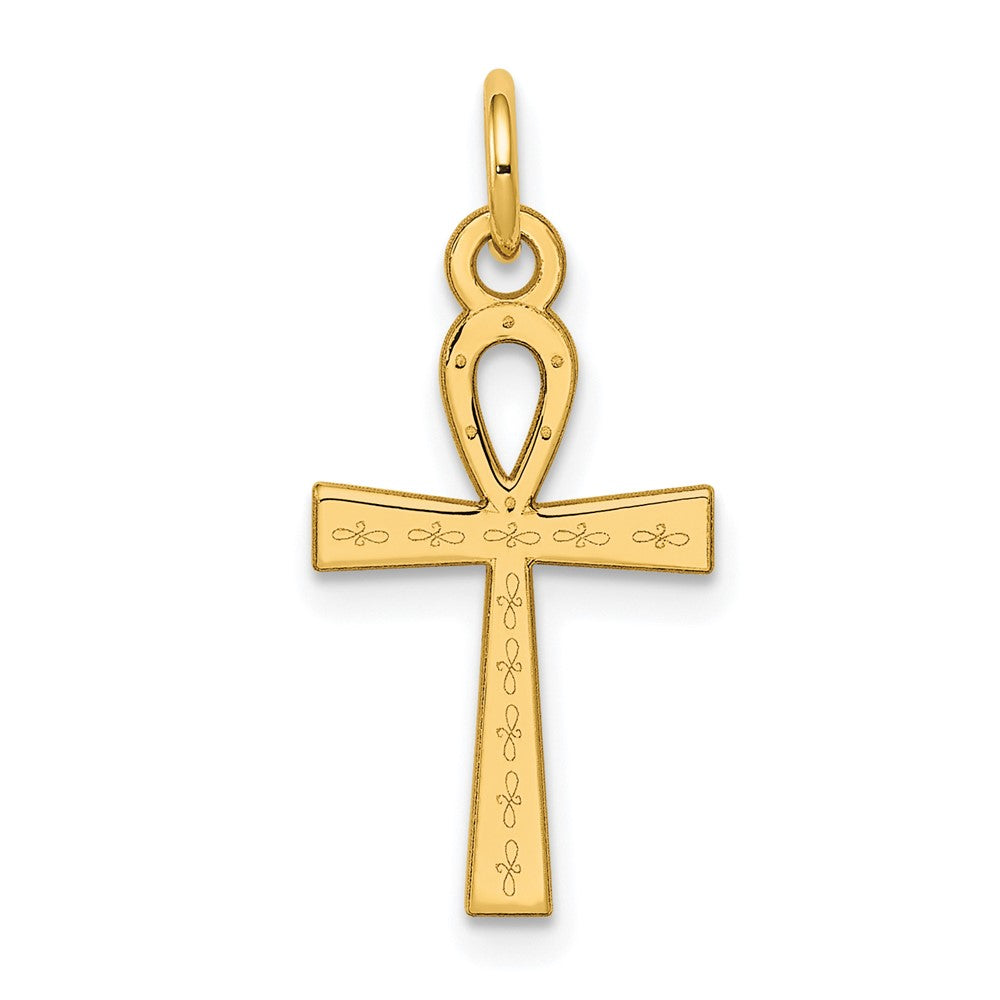 14K Laser Designed Ankh Cross Charm, 22 x 11 mm