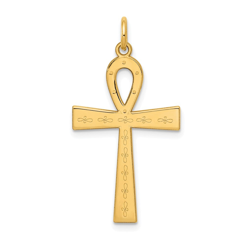 14K Laser Designed Ankh Cross Pendant, 32 x 17 mm