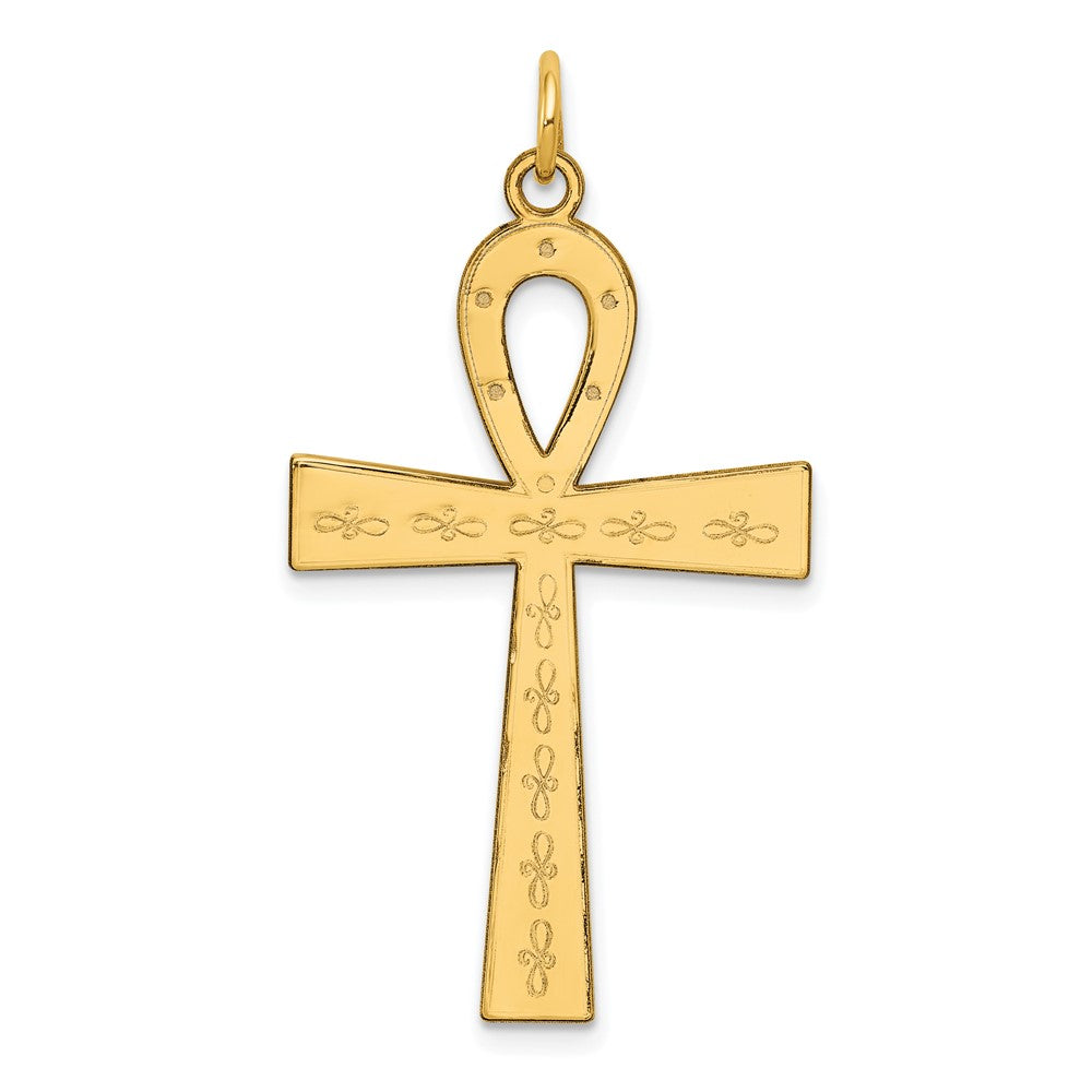 14K Laser Designed Ankh Cross Pendant, 39 x 22 mm