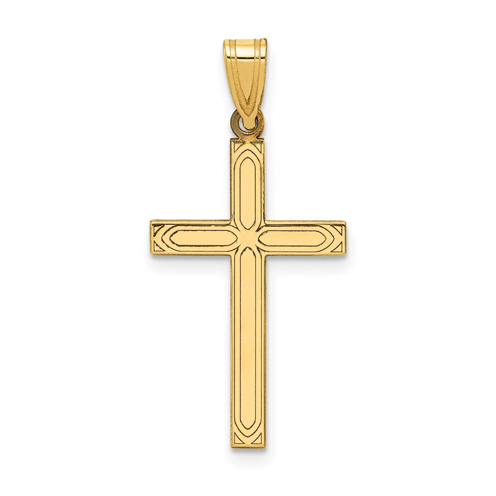 14k Solid Laser Etched Cross Pendant, 29 x 15 mm
