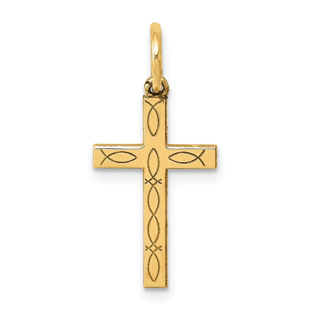 14K Laser Cut Ichthus Cross Charm, 21 x 11 mm