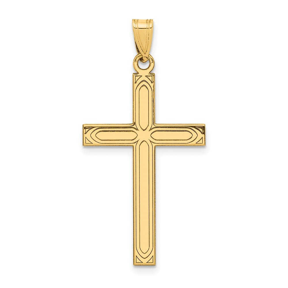 14k Solid Laser Etched Cross Pendant, 36 x 19 mm, 1.21 g