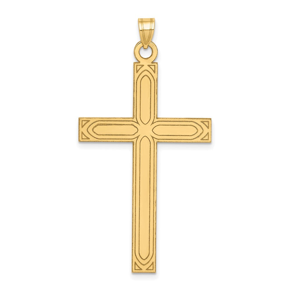 14k Solid Laser Etched Cross Pendant, 49 x 25 mm