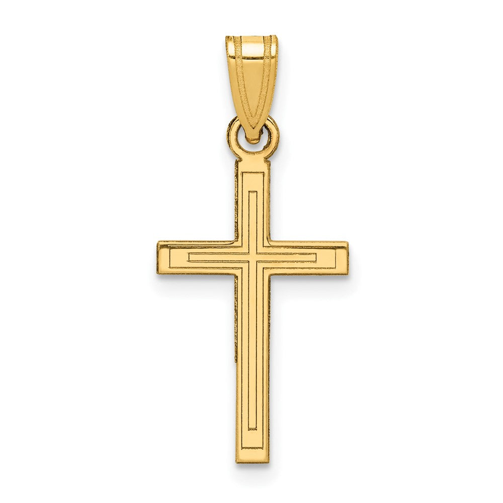 14k Solid Laser Etched Cross Pendant, 25 x 12 mm, 0.6 g