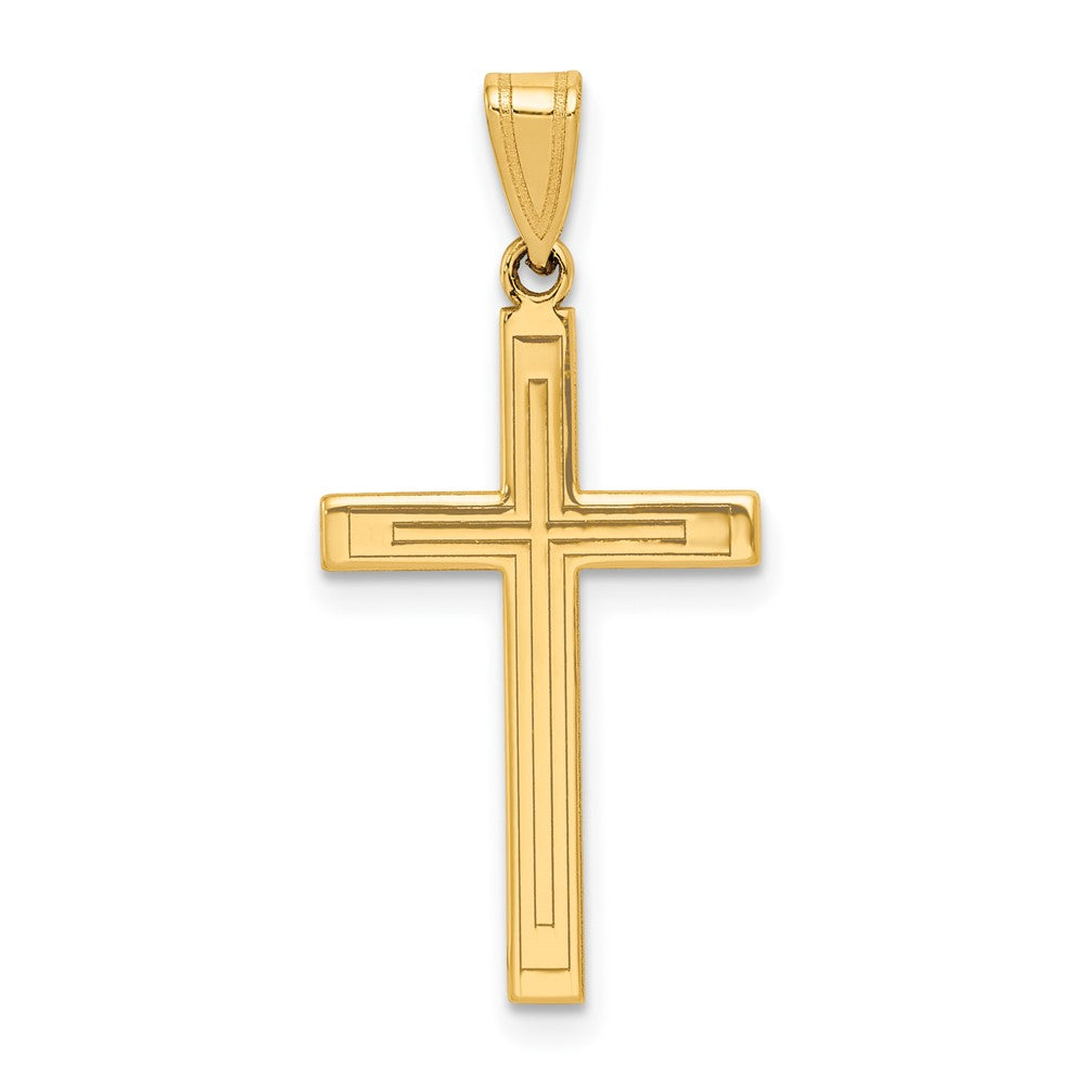 14k Solid Laser Etched Cross Pendant, 21 x 15 mm