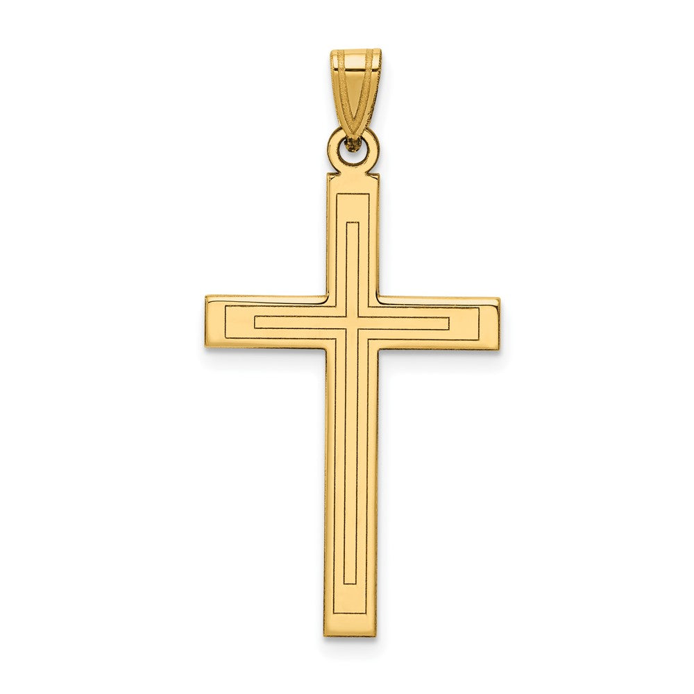 14k Solid Laser Etched Cross Pendant, 36 x 19 mm, 1.2 g