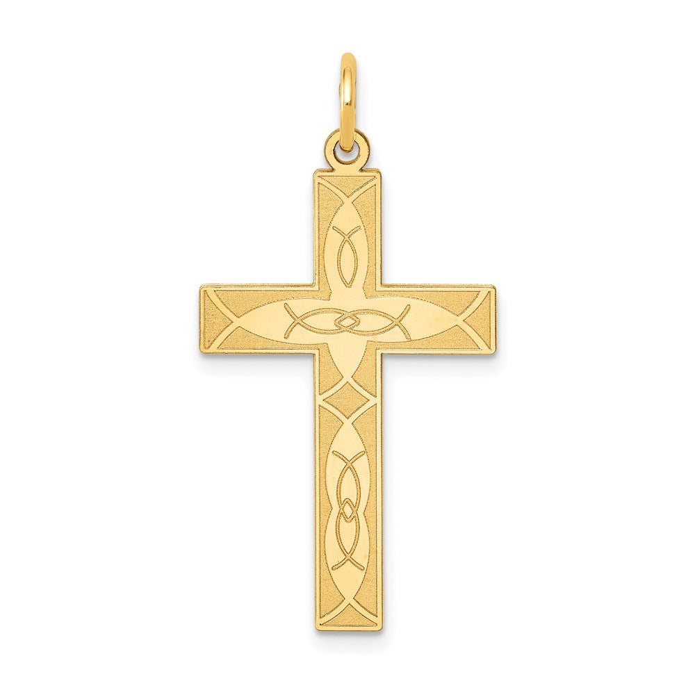 14K Laser Designed Ichthus Cross Pendant, 31 x 17 mm