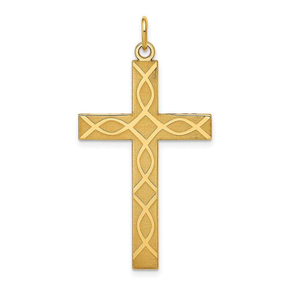 14K Laser Designed Ichthus Cross Charm, 40 x 21 mm