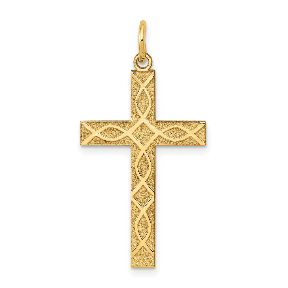 14K Laser Designed Ichthus Cross Charm, 33 x 16 mm