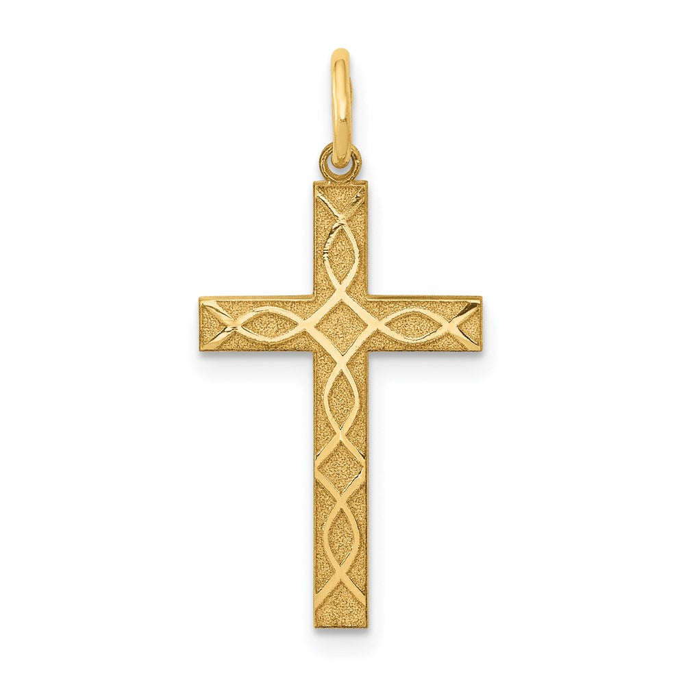 14K Laser Designed Ichthus Cross Charm, 27 x 13 mm