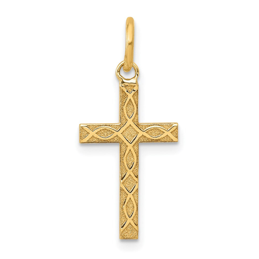 14K Laser Designed Ichthus Cross Charm, 23 x 10 mm