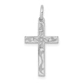 14K White Gold Laser Designed Floral Cross Charm, 23 x 11 mm