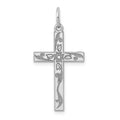 14K White Gold Laser Designed Floral Cross Charm, 26 x 13 mm