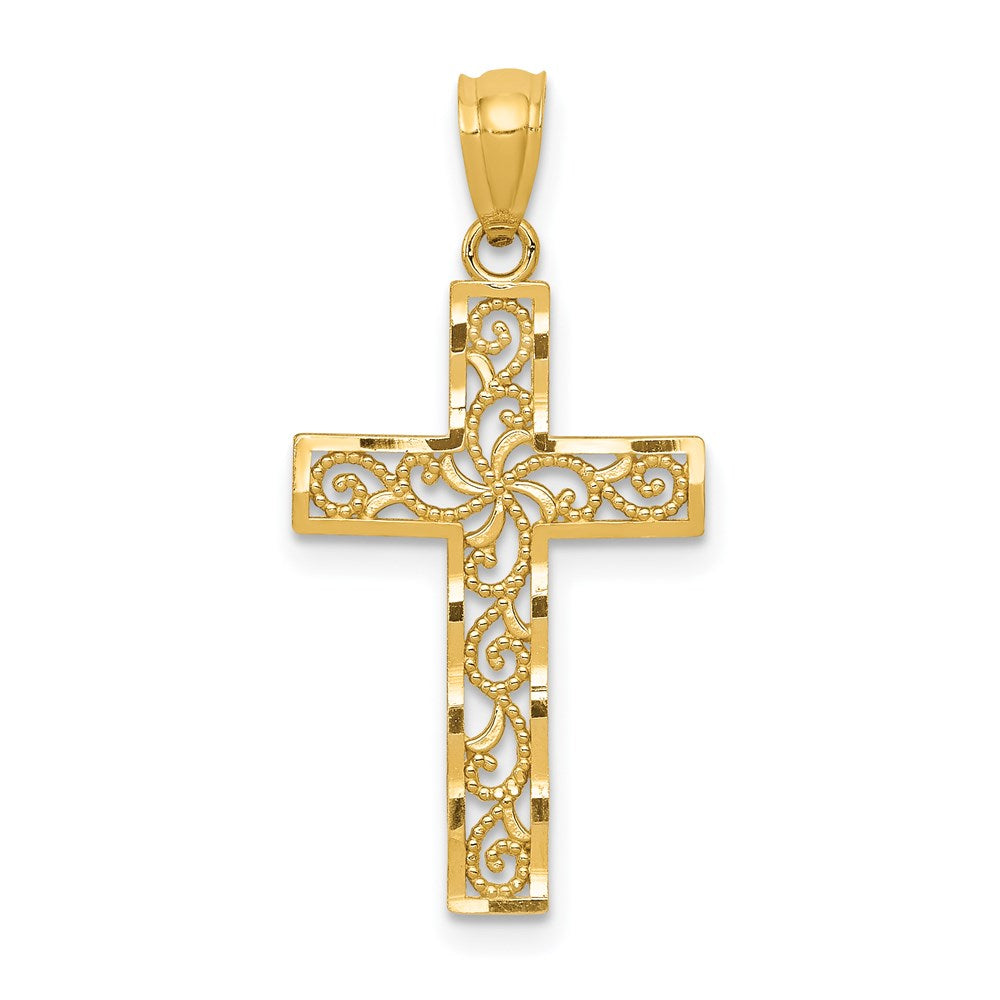 14k Filigree Cross Pendant, 27 x 13 mm