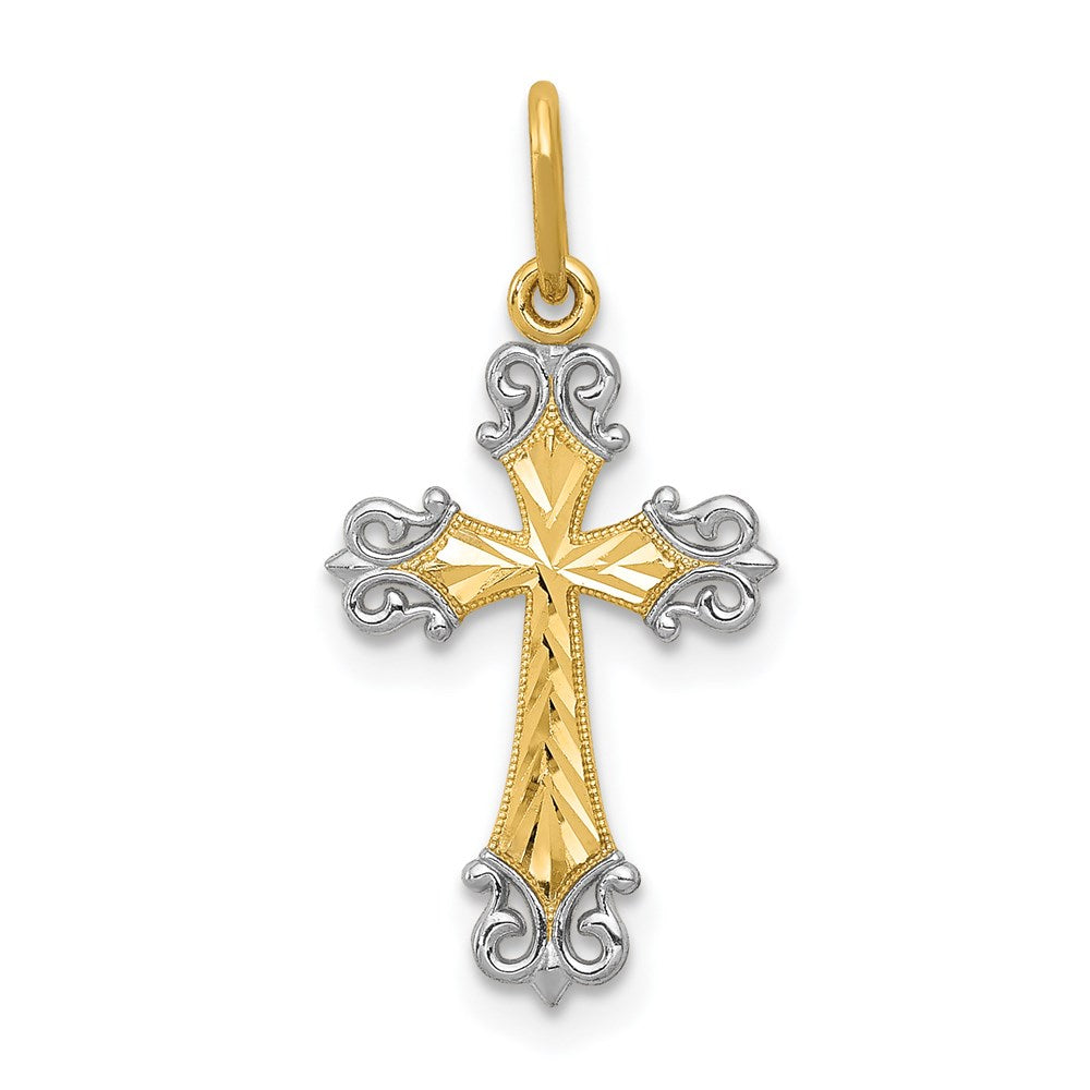 14K and White Rhodium Cross Charm, 23 x 11 mm