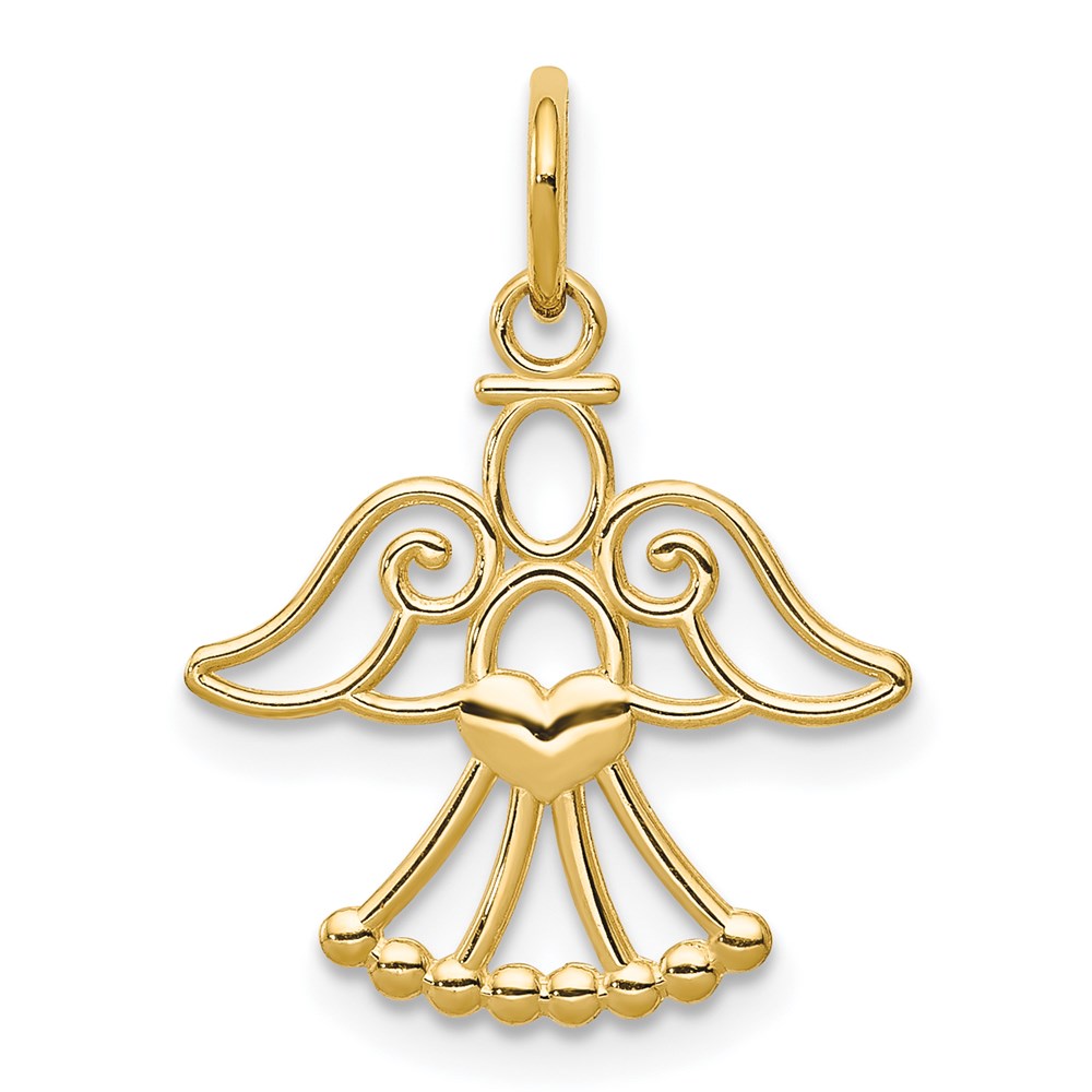 14k Cut-out Angel with Heart Charm, 22 x 17 mm