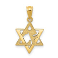 14k Polished and Textured Star of David Pendant, 21 x 13 mm