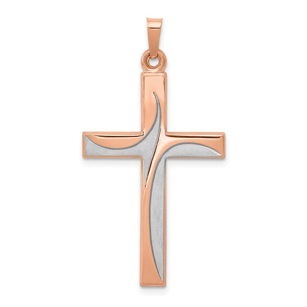14k Rose Gold and White Rhodium Cross Pendant, 39.3 x 20.5 mm