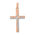 14k Rose Gold and White Rhodium Hollow Cross Pendant, 31.4 x 16.4 mm