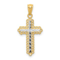 14K with White Rhodium Diamond Cut Cross Pendant, 21 x 13 mm