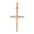 14k Rose Gold Diamond Cross Pendant, 0.01 ct, 31 x 15 mm