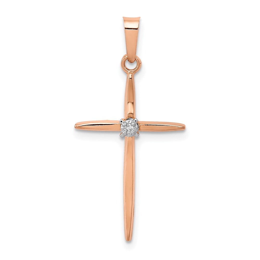 14k Rose Gold Diamond Cross Pendant, 0.01 ct, 31 x 15 mm