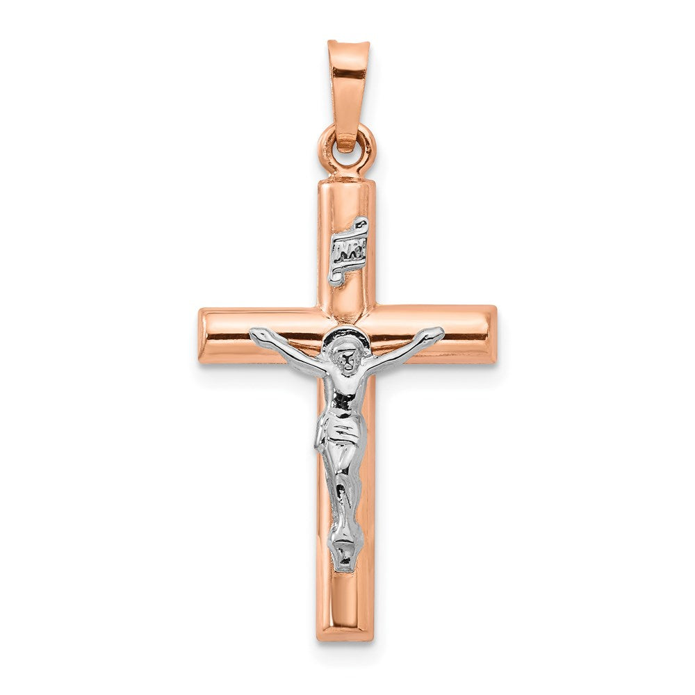 14k Two-tone Hollow Crucifix Pendant, 32 x 17 mm