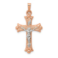 14k Two-tone Hollow Crucifix Pendant, 28 x 18 mm