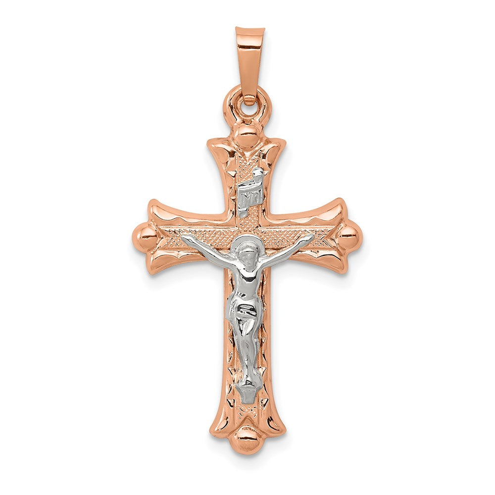 14k Two-tone Hollow Crucifix Pendant, 28 x 18 mm