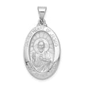 14K White Gold Polished and Satin Hollow Sacred Heart Jesus Oval Pendant, 27 x 17 mm