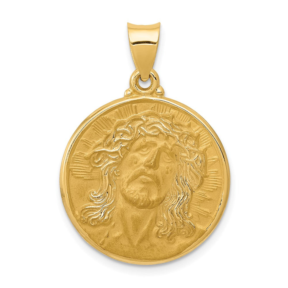 14k Polished and Satin Face of Jesus Medal Hollow Pendant, 24 x 21 mm