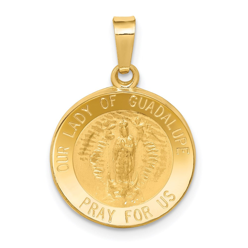 14k Polished and Satin Hollow Our Lady of Guadalupe Medal Round Pendant, 23 x 15 mm