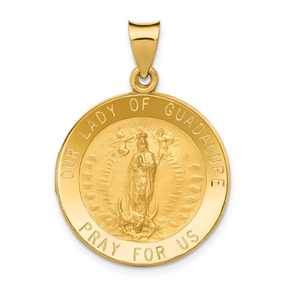 14k Polished and Satin Hollow Our Lady of Guadalupe Medal Round Pendant, 31 x 22 mm