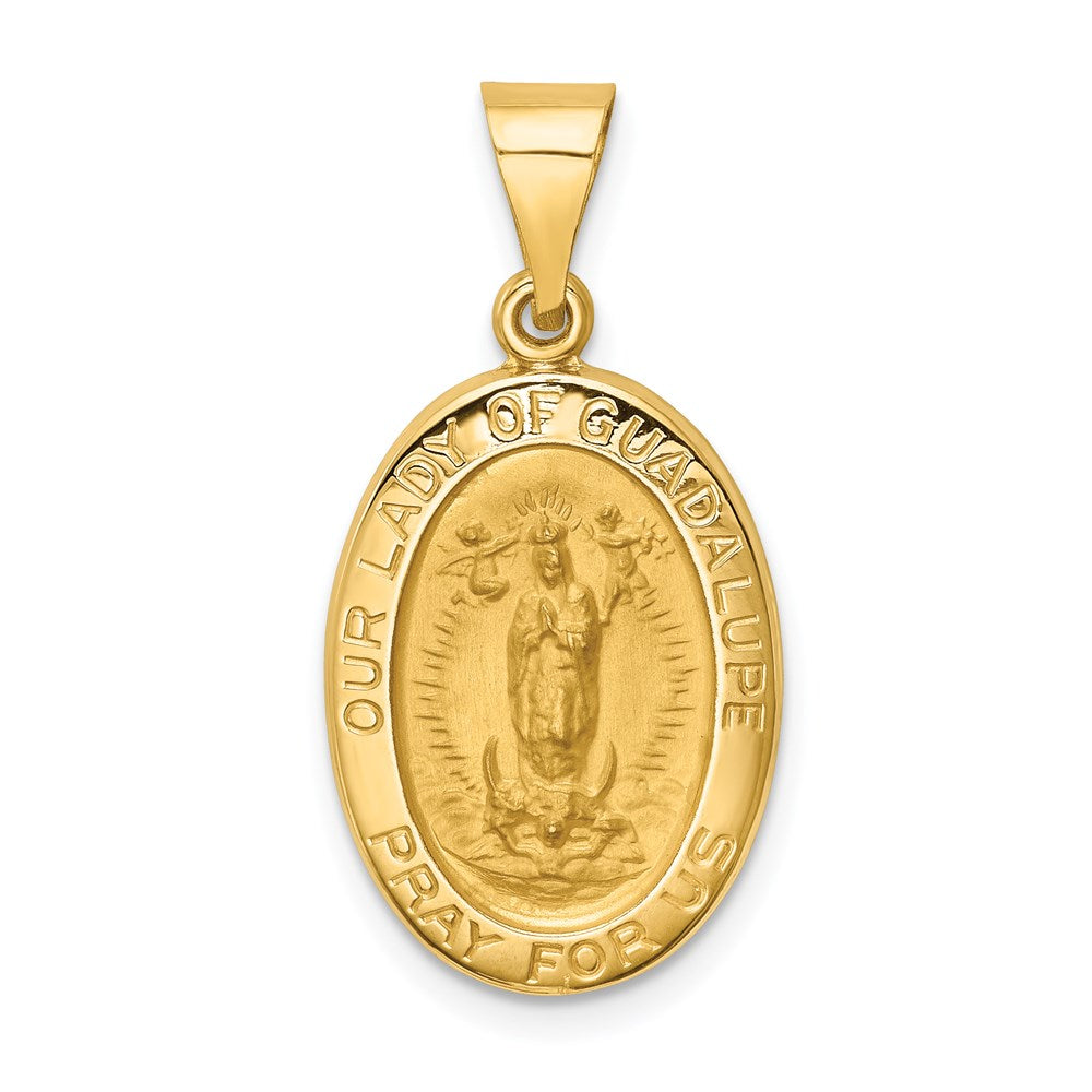 14k Polished and Satin Hollow Our Lady of Guadalupe Medal Oval Pendant, 28 x 13 mm