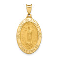 14k Polished and Satin Hollow Our Lady of Guadalupe Medal Oval Pendant, 33 x 16 mm