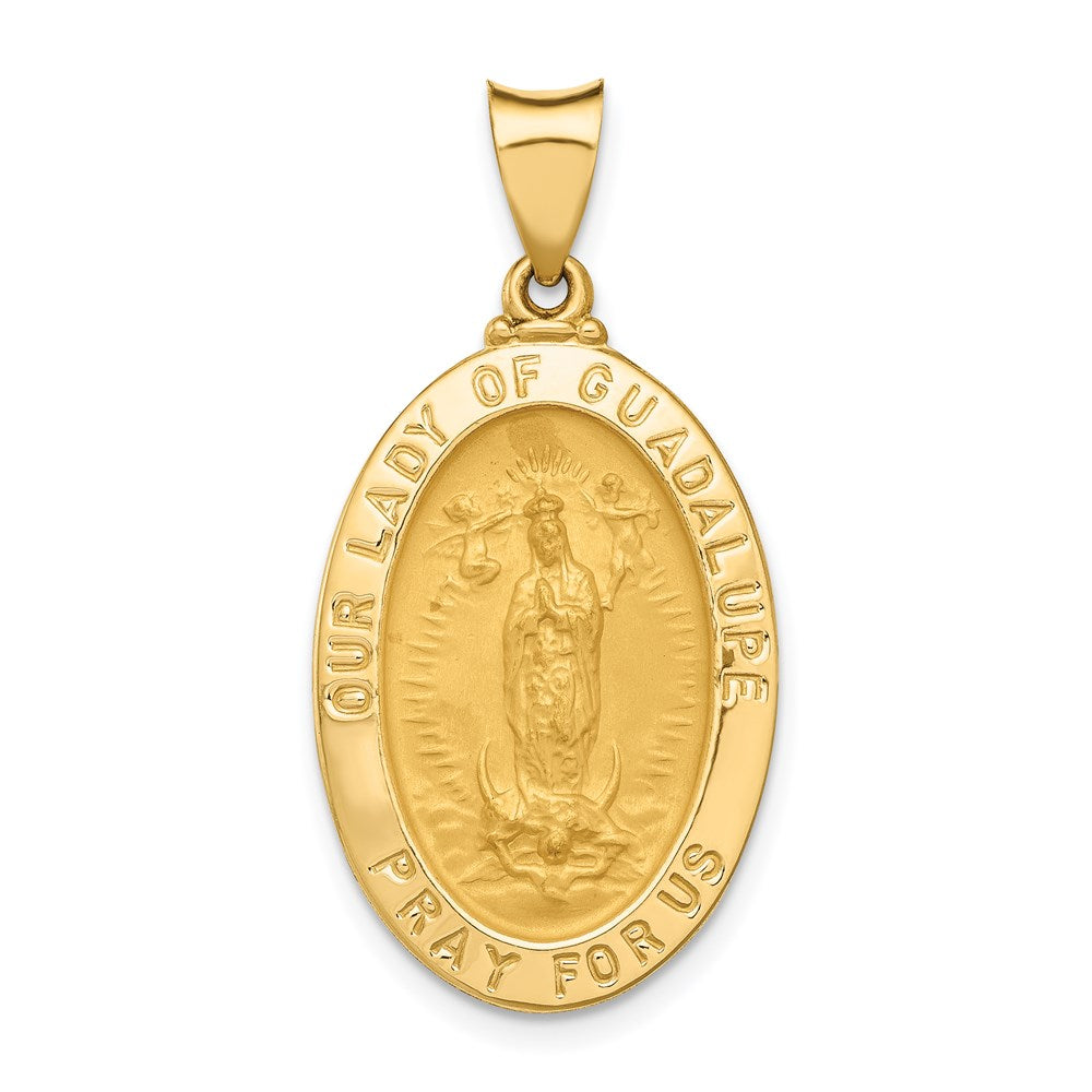 14k Polished and Satin Hollow Our Lady of Guadalupe Medal Oval Pendant, 33 x 16 mm