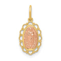 14k Two-tone Small Our Lady of Guadalupe Scalloped Edge Oval Pendant, 18.5 x 8.8 mm