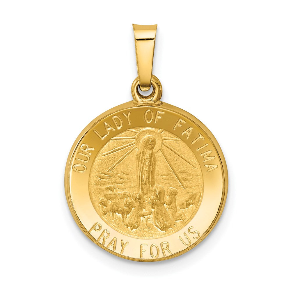 14k Polished and Satin Hollow Our Lady of Fatima Medal Round Pendant, 22 x 15 mm