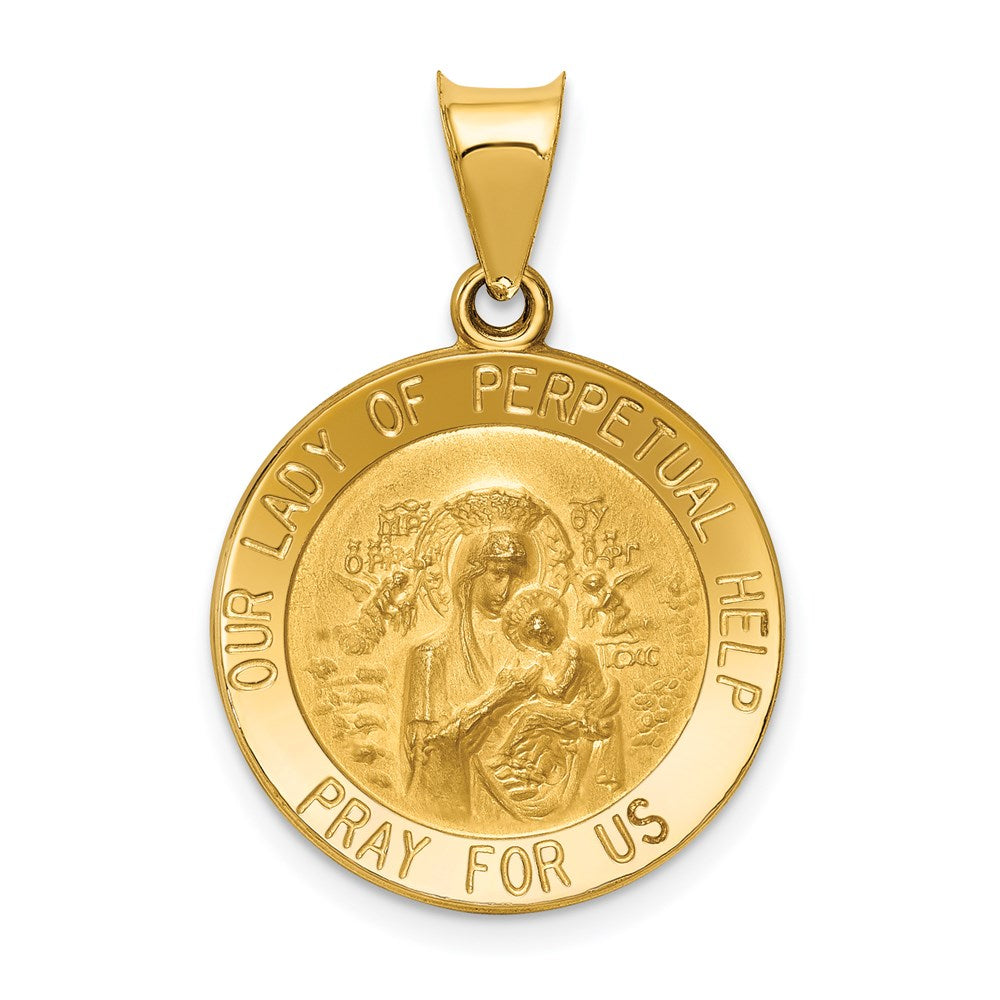 14k Polished and Satin Hollow Our Lady of Perpetual Help Medal Round Pendant, 27 x 19 mm