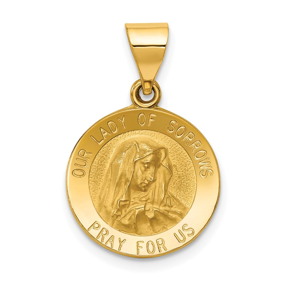 14k Polished and Satin Hollow Our Lady of Sorrows Medal Round Pendant, 22.5 x 15 mm