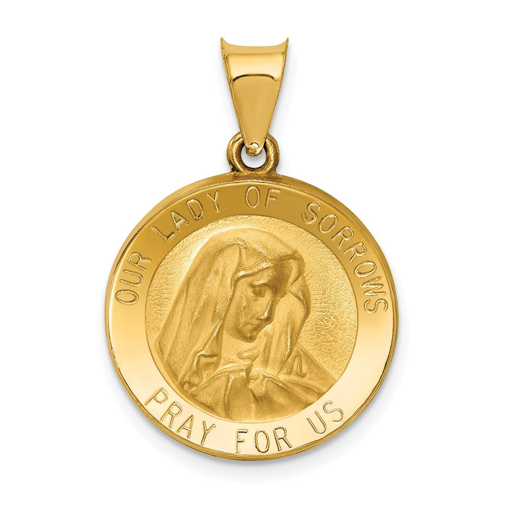 14k Polished and Satin Hollow Our Lady of Sorrows Medal Round Pendant, 26.5 x 19 mm