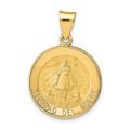 14k Polished and Satin Hollow Caridad Del Cobre Medal Round Pendant, 27 x 18.3 mm